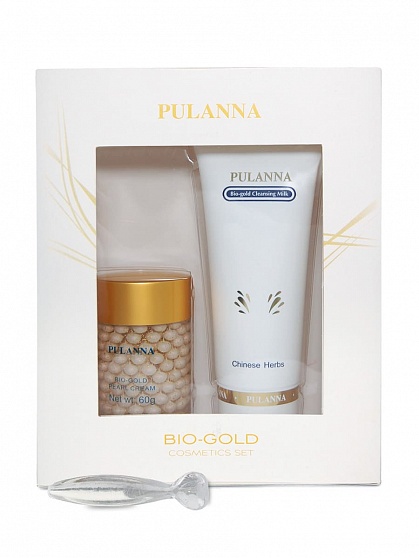 Подарочный набор -Bio-gold Cosmetics Set, (Очищающее молочко 90г., Жемчужный крем 60г.), PULANNA