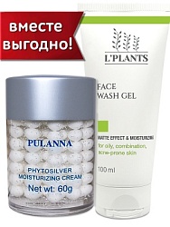 PULANNA Набор Увлажняющий крем Phytosilver 60мл+Гель для умывания для комбинированной, жирной, проблем100мл